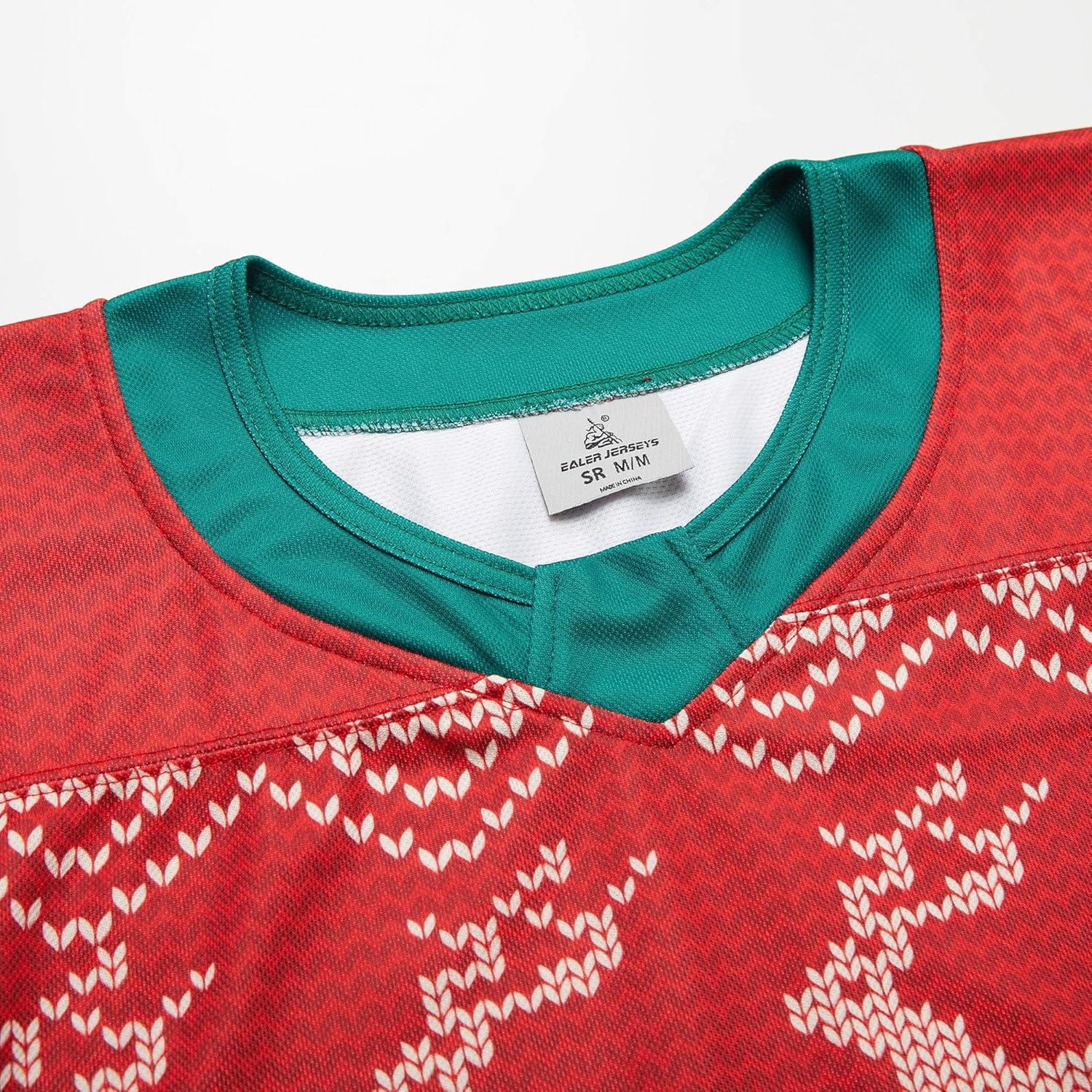 image:imageEALER Christmas Sublimated Practice Hockey Jersey Jacket with elk and Snow for Men and BoysRed