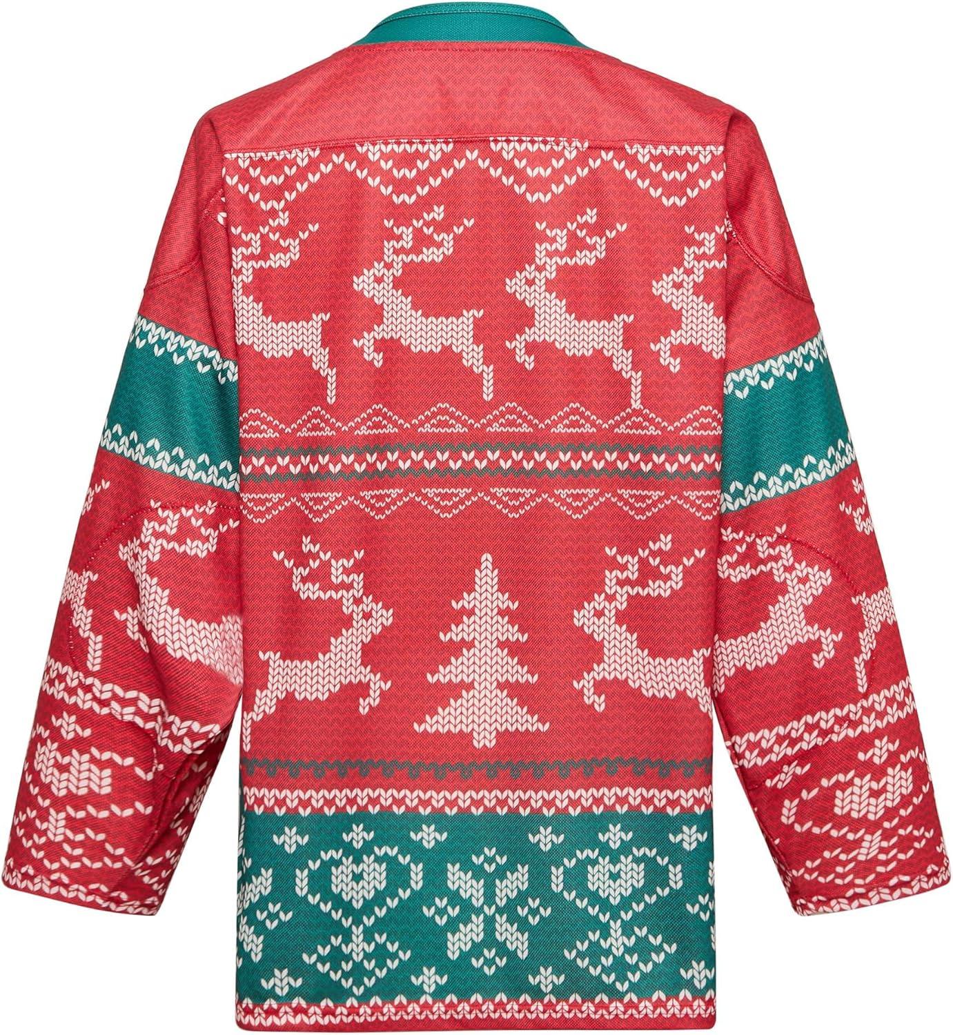 image:imageEALER Christmas Sublimated Practice Hockey Jersey Jacket with elk and Snow for Men and BoysRed