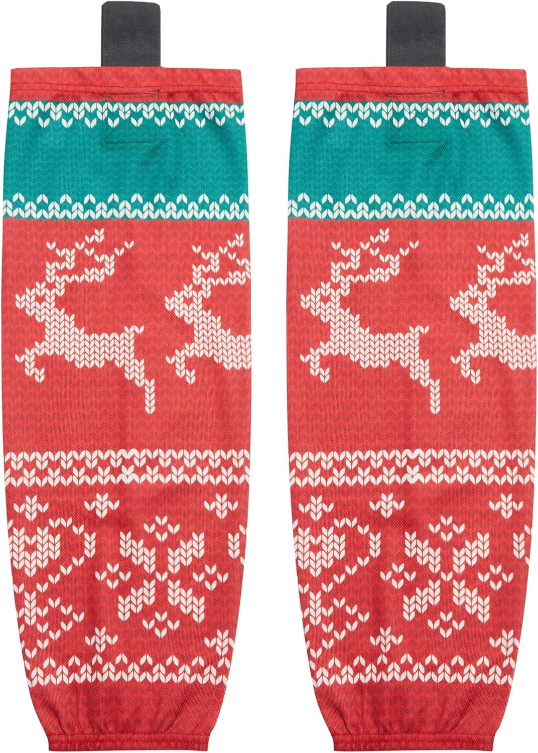 image:imageEALER Christmas Sublimated Practice Hockey Socks Leggings with elk and Snow for Men and BoysRed