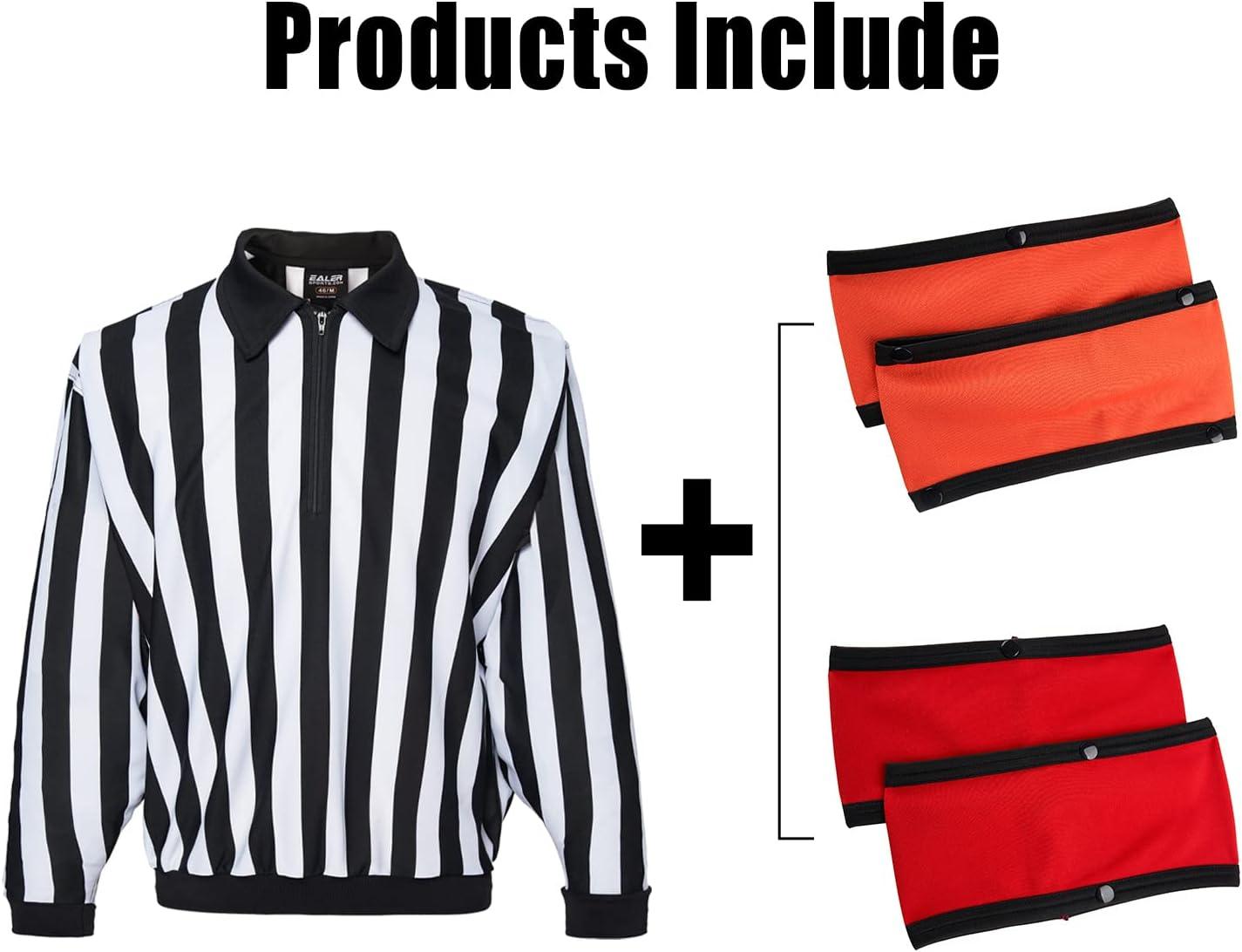 image:imageEALER HRJ100 Ice Hockey Long Sleeve Striped RefereeUmpire Jersey Shirt with Removable Orange and Red ArmbandsSmall