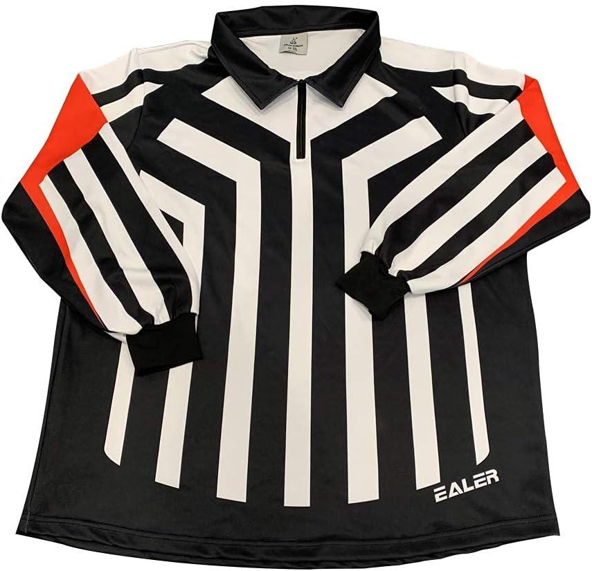 image:imageEALER HRJ100 Ice Hockey Long Sleeve Striped RefereeUmpire Jersey Shirt with Removable Orange and Red ArmbandsXSmall