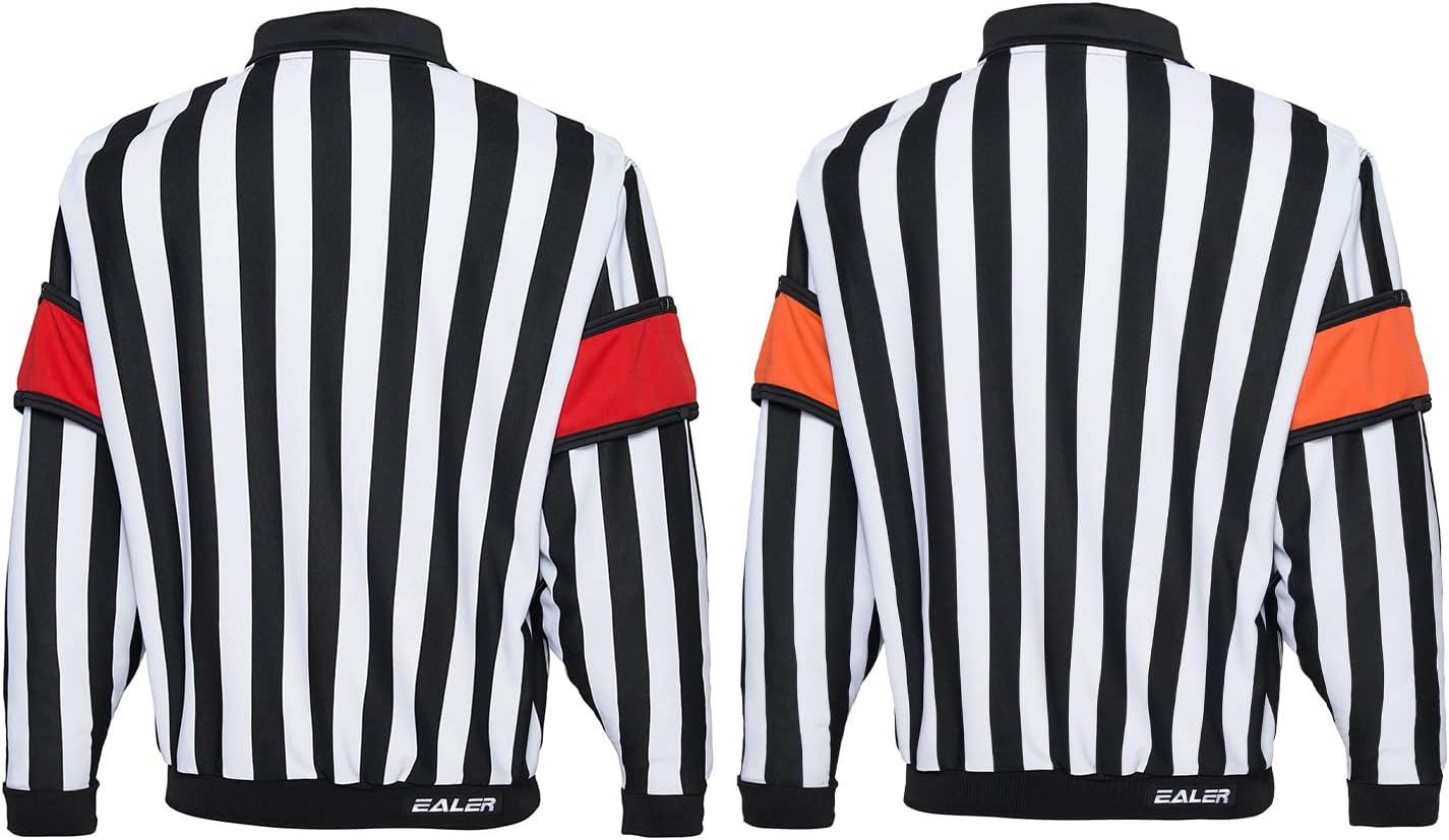 image:imageEALER HRJ100 Ice Hockey Long Sleeve Striped RefereeUmpire Jersey Shirt with Removable Orange and Red ArmbandsXSmall
