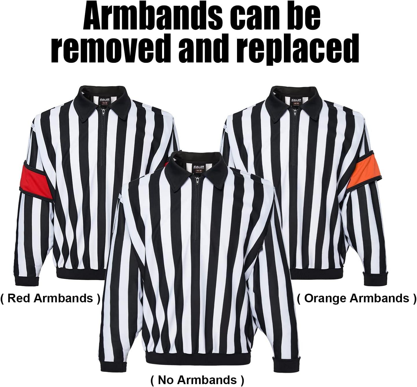 image:imageEALER HRJ100 Ice Hockey Long Sleeve Striped RefereeUmpire Jersey Shirt with Removable Orange and Red ArmbandsXSmall