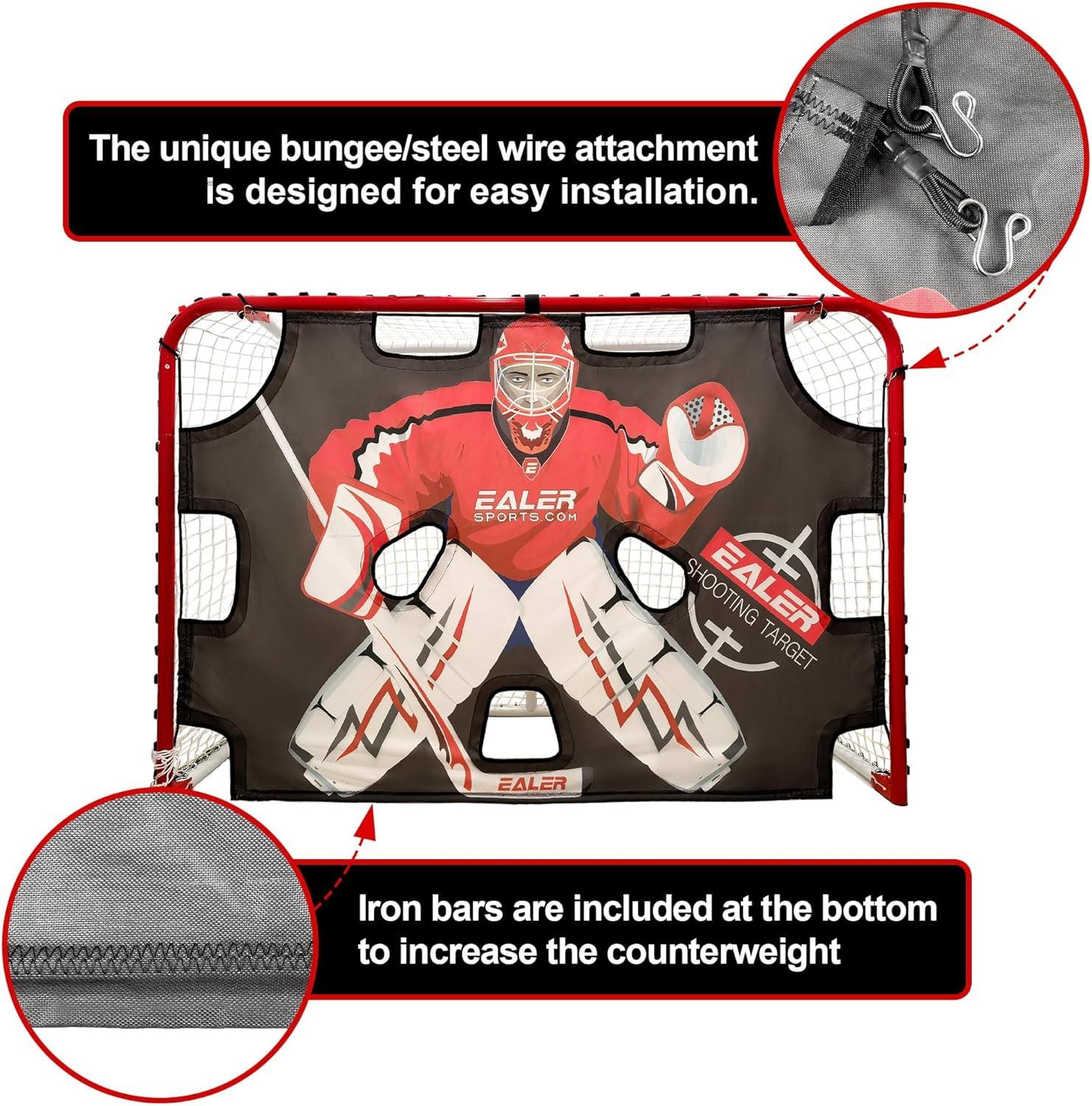 image:imageEALER Hockey Goal with Shooting Targets 64 Portable Street amp Ice Goal HeavyDuty 2 Steel Frame 11 Target Holes TearProof Fabric Official Size Easy Backyard AssemblyShooting Target