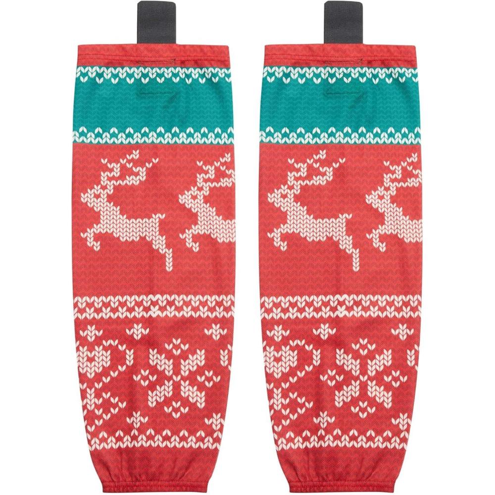 image:imageEALER Christmas Sublimated Practice Hockey Socks Leggings with elk and Snow for Men and BoysRed