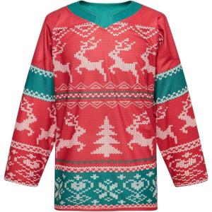EALER Christmas Sublimated Practice Hockey Jersey Jacket with elk and Snow for Men and Boys(Red)