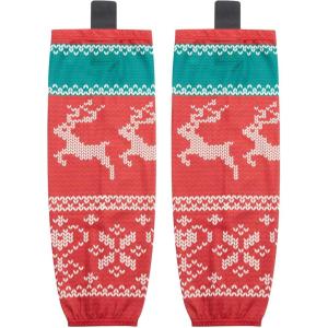 EALER Christmas Sublimated Practice Hockey Socks Leggings with elk and Snow for Men and Boys(Red)