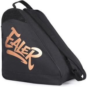 EALER Heavy-Duty Waterproof Skate Bag with Adjustable Shoulder Strap – Fits Ice Hockey, Inline, Roller & Quad Skates,Kids & Adults(Black/Gold)
