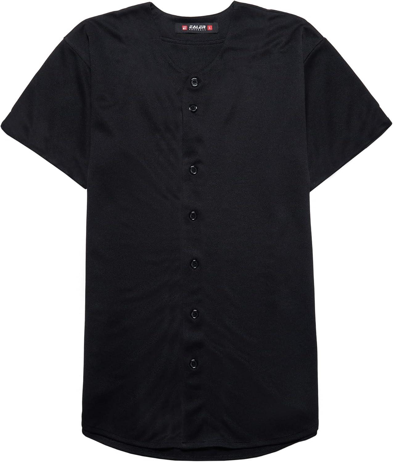 image:imageEALER BJ80 Series Mens Baseball Jersey Button Down Shirts Short Sleeve Hipster Hip Hop Sports UniformsBlack100