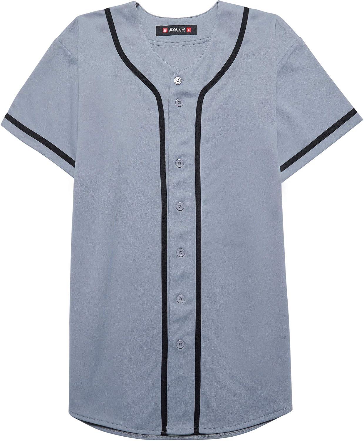 image:imageEALER BJ80 Series Mens Baseball Jersey Button Down Shirts Short Sleeve Hipster Hip Hop Sports UniformsGray