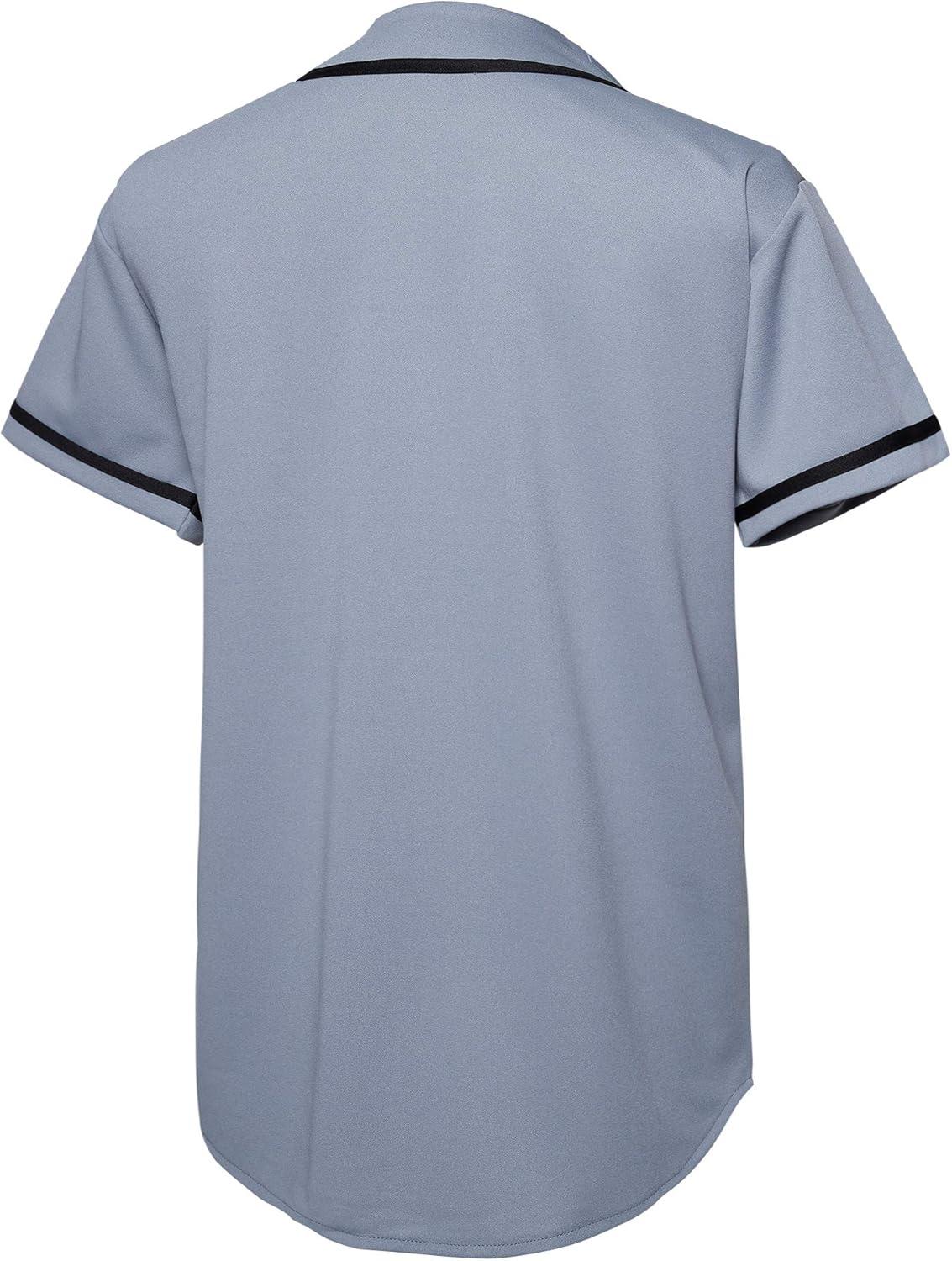 image:imageEALER BJ80 Series Mens Baseball Jersey Button Down Shirts Short Sleeve Hipster Hip Hop Sports UniformsGray