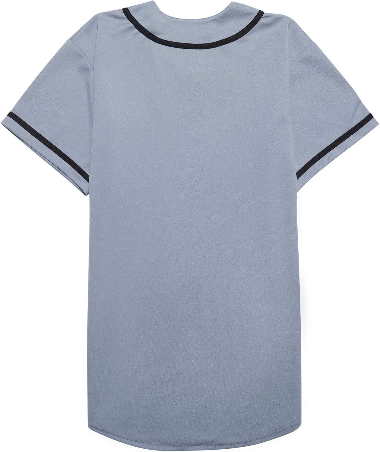 image:imageEALER BJ80 Series Mens Baseball Jersey Button Down Shirts Short Sleeve Hipster Hip Hop Sports UniformsGray