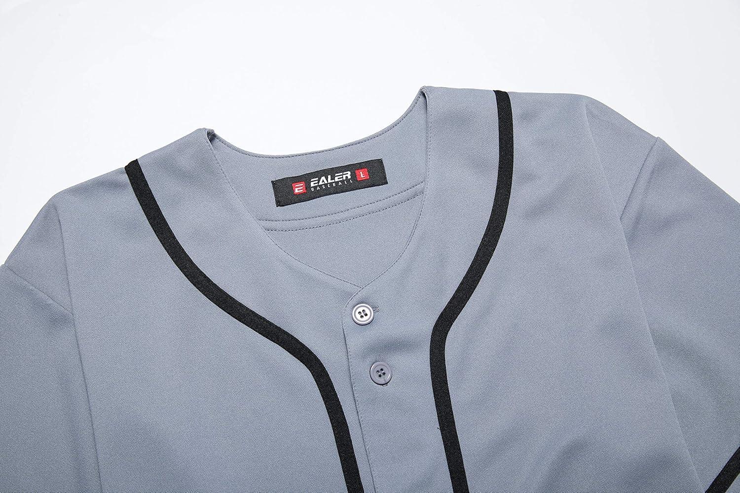 image:imageEALER BJ80 Series Mens Baseball Jersey Button Down Shirts Short Sleeve Hipster Hip Hop Sports UniformsGray