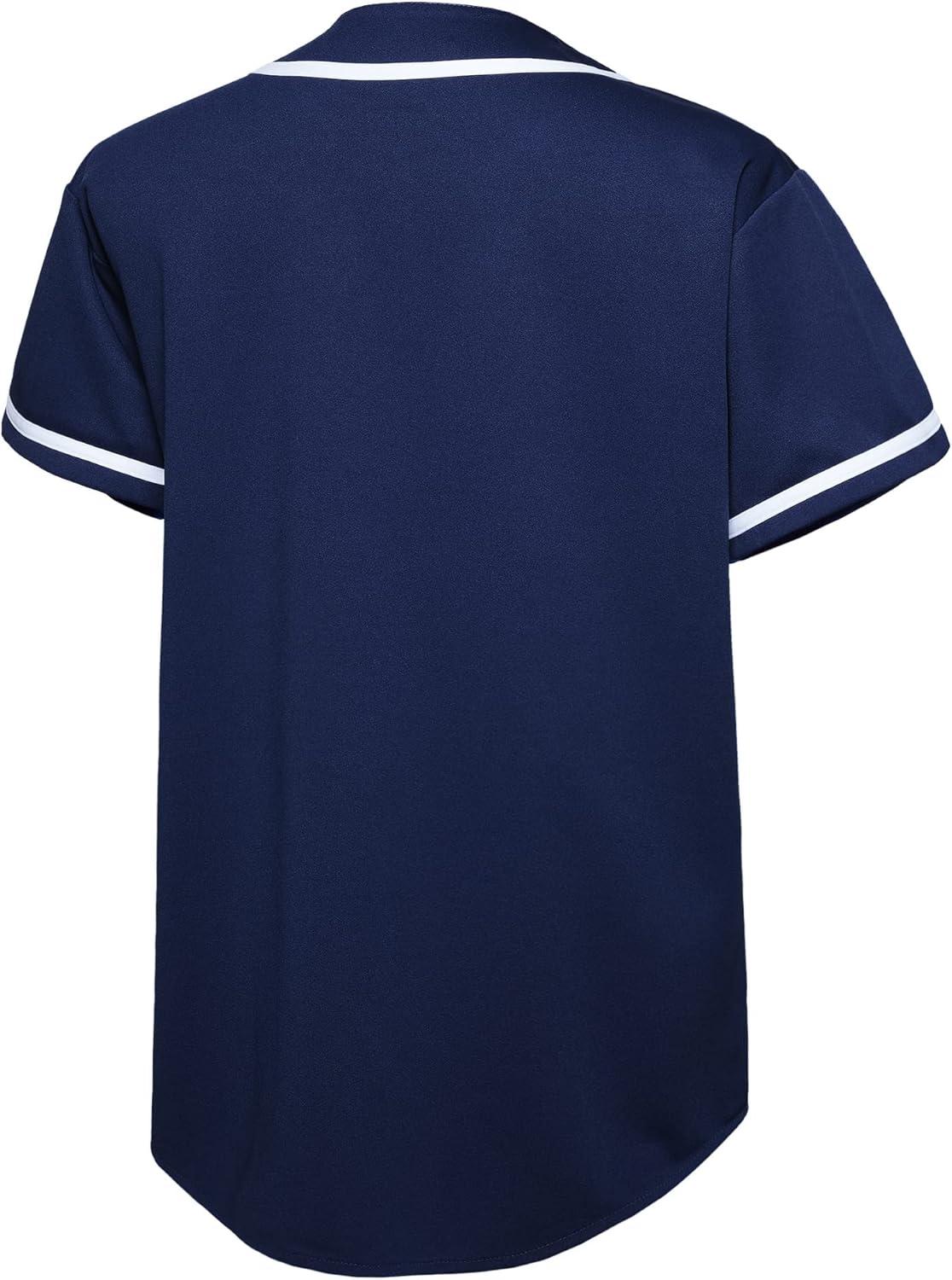image:imageEALER BJ80 Series Mens Baseball Jersey Button Down Shirts Short Sleeve Hipster Hip Hop Sports UniformsNavy
