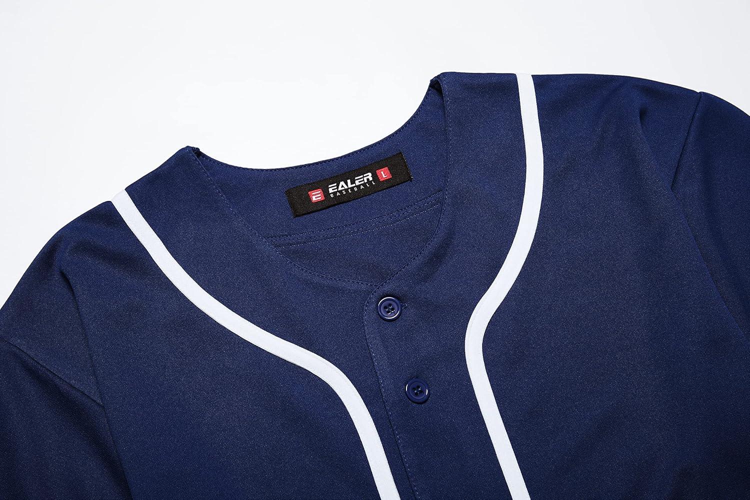 image:imageEALER BJ80 Series Mens Baseball Jersey Button Down Shirts Short Sleeve Hipster Hip Hop Sports UniformsNavy