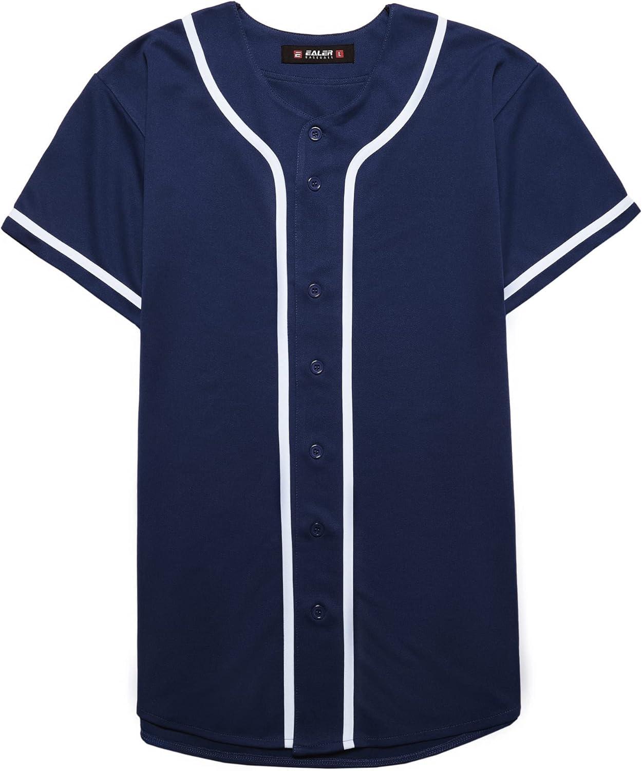 image:imageEALER BJ80 Series Mens Baseball Jersey Button Down Shirts Short Sleeve Hipster Hip Hop Sports UniformsNavy