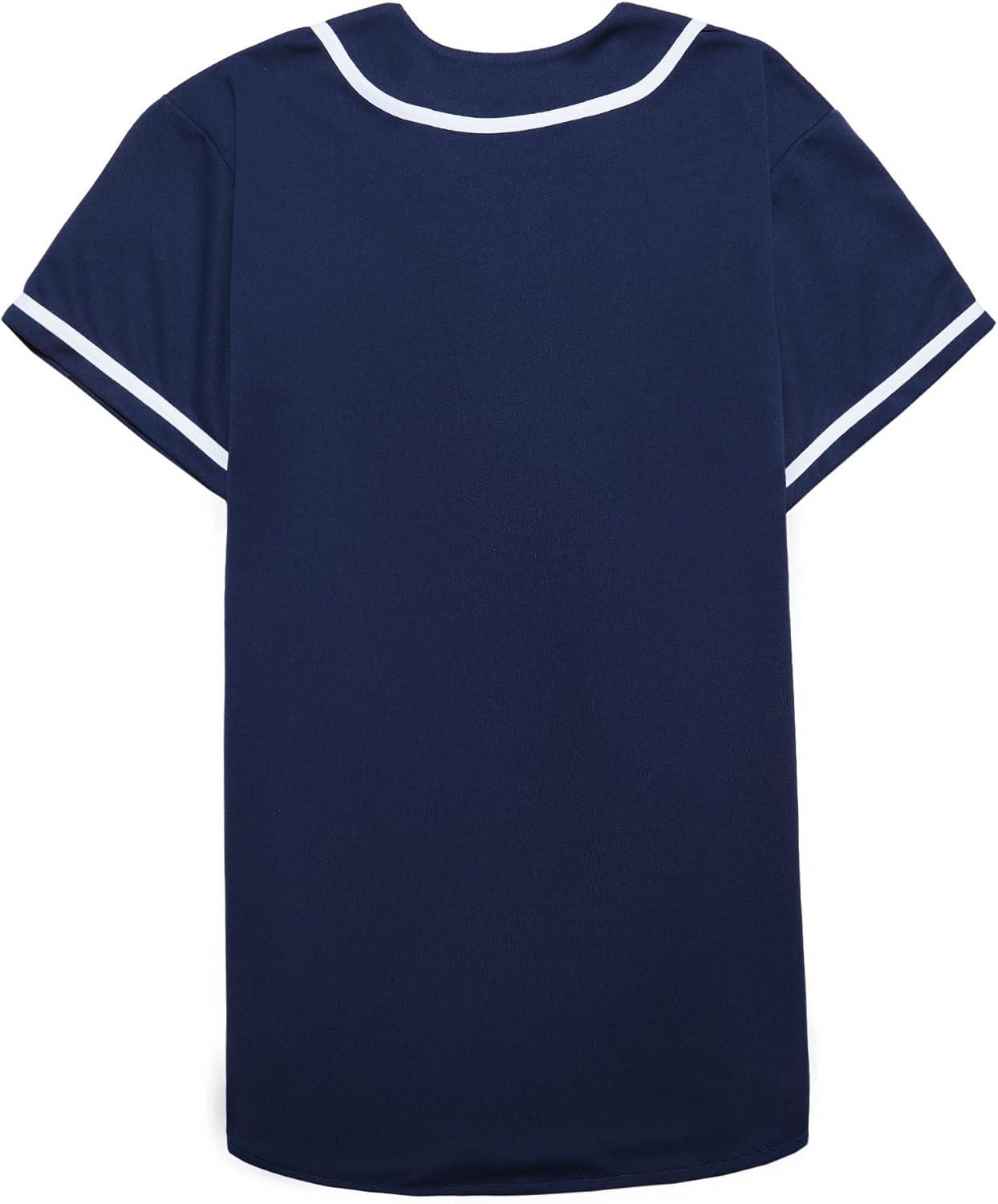 image:imageEALER BJ80 Series Mens Baseball Jersey Button Down Shirts Short Sleeve Hipster Hip Hop Sports UniformsNavy