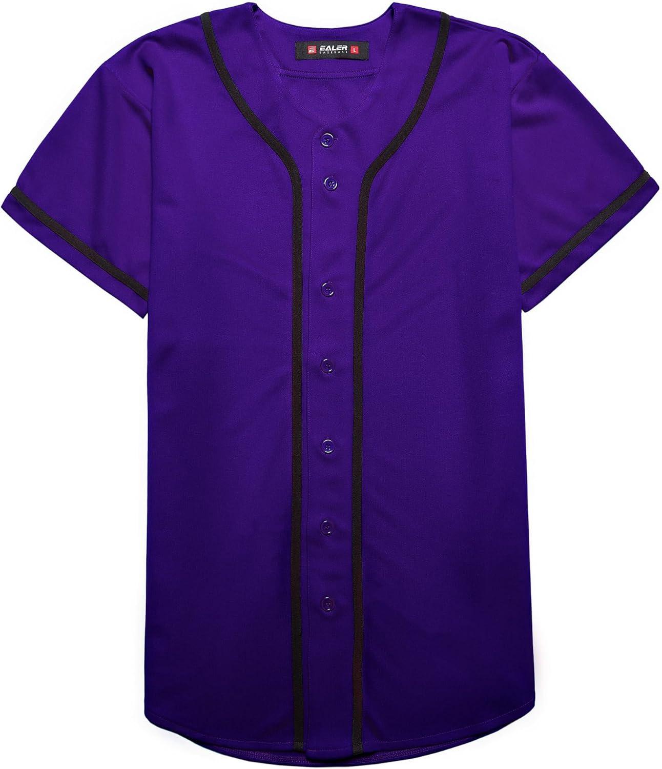 image:imageEALER BJ80 Series Mens Baseball Jersey Button Down Shirts Short Sleeve Hipster Hip Hop Sports UniformsPurple2