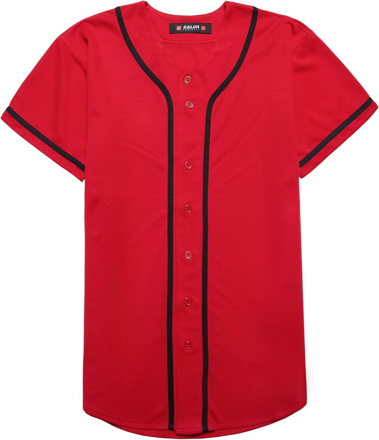 image:imageEALER BJ80 Series Mens Baseball Jersey Button Down Shirts Short Sleeve Hipster Hip Hop Sports UniformsRed