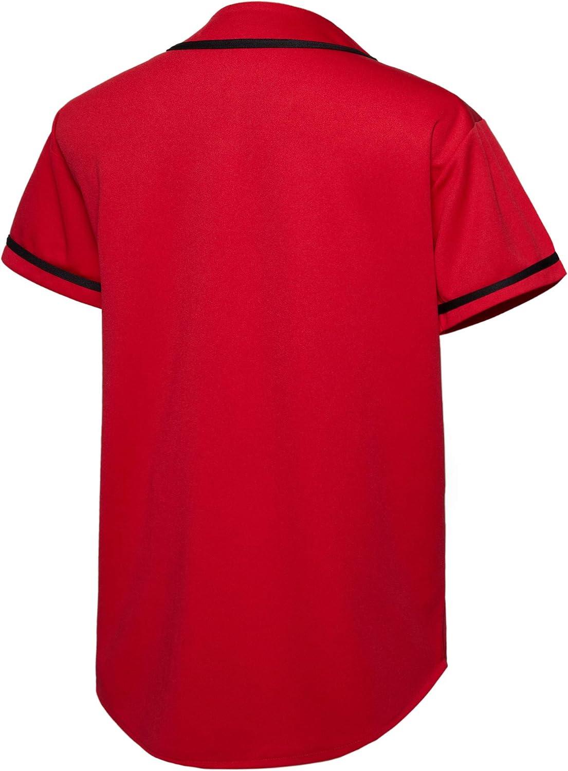 image:imageEALER BJ80 Series Mens Baseball Jersey Button Down Shirts Short Sleeve Hipster Hip Hop Sports UniformsRed