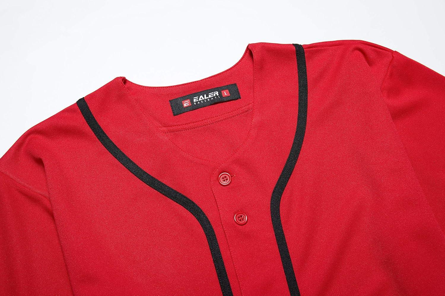 image:imageEALER BJ80 Series Mens Baseball Jersey Button Down Shirts Short Sleeve Hipster Hip Hop Sports UniformsRed