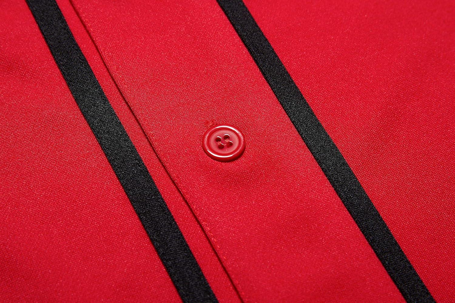 image:imageEALER BJ80 Series Mens Baseball Jersey Button Down Shirts Short Sleeve Hipster Hip Hop Sports UniformsRed