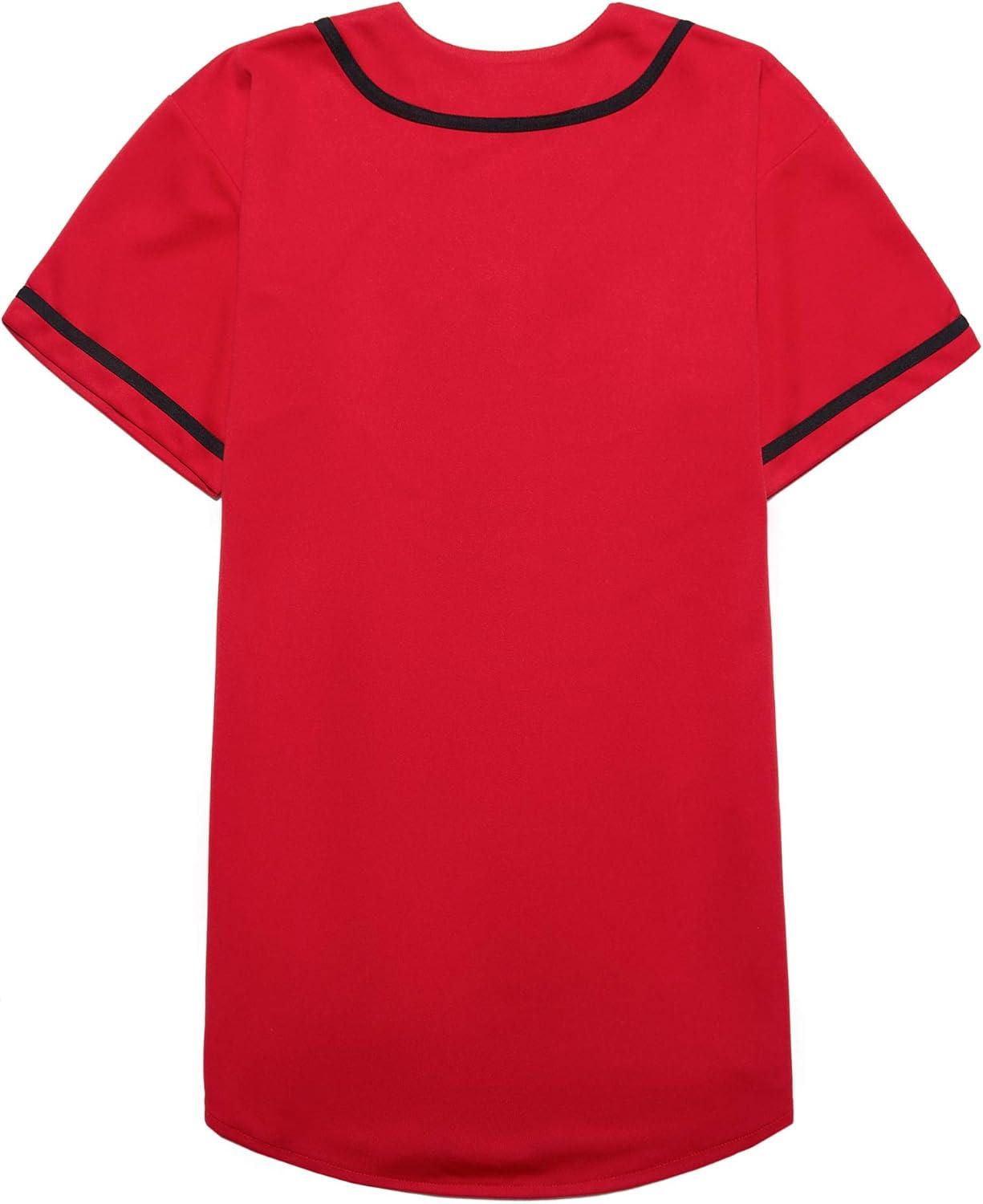 image:imageEALER BJ80 Series Mens Baseball Jersey Button Down Shirts Short Sleeve Hipster Hip Hop Sports UniformsRed