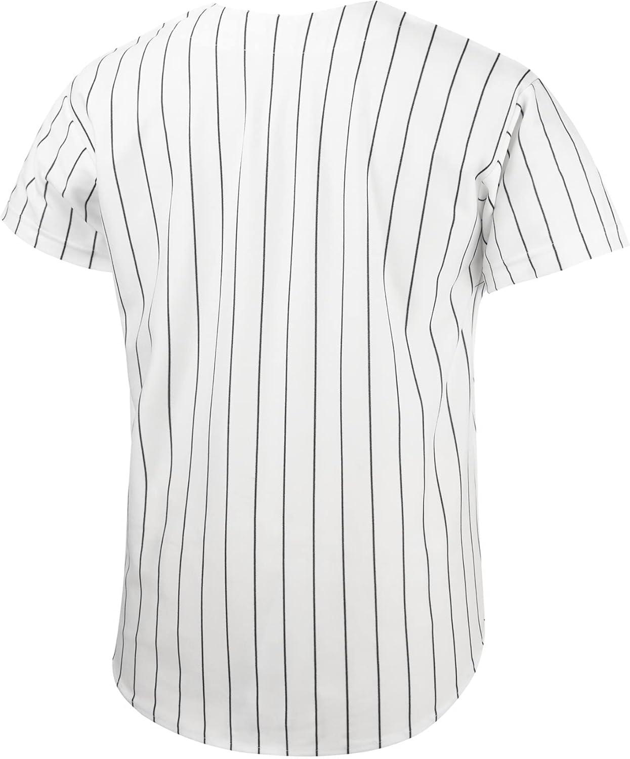 image:imageEALER BJ80 Series Mens Baseball Jersey Button Down Shirts Short Sleeve Hipster Hip Hop Sports UniformsSwhite