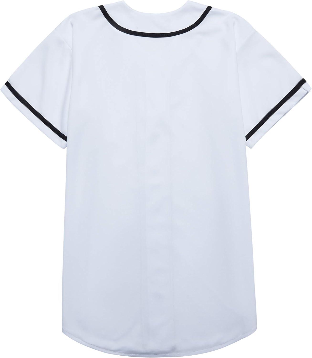 image:imageEALER BJ80 Series Mens Baseball Jersey Button Down Shirts Short Sleeve Hipster Hip Hop Sports UniformsWhite