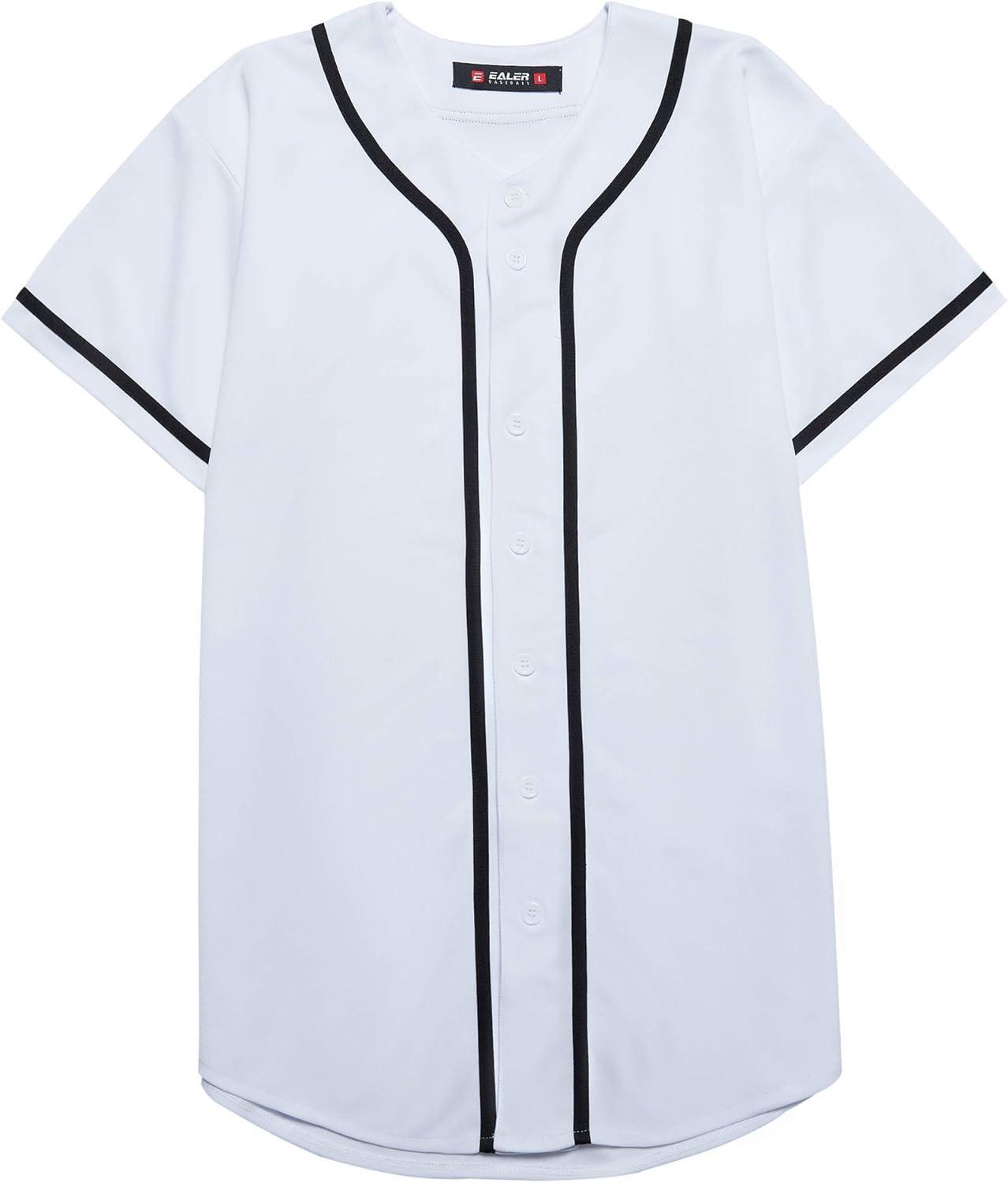 image:imageEALER BJ80 Series Mens Baseball Jersey Button Down Shirts Short Sleeve Hipster Hip Hop Sports UniformsWhite