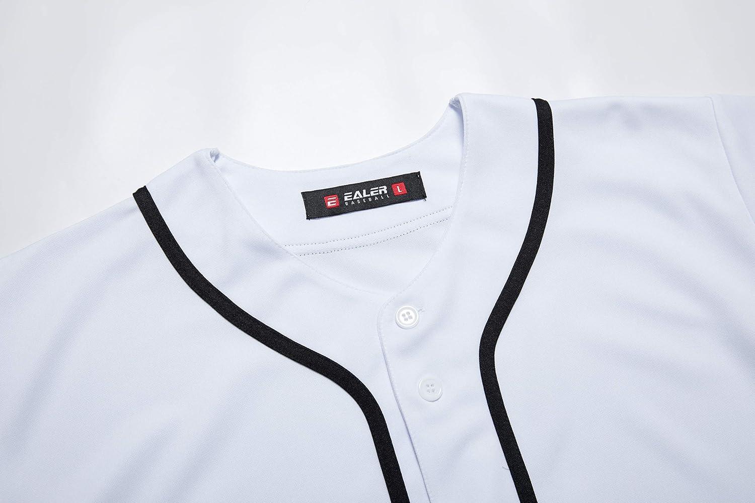 image:imageEALER BJ80 Series Mens Baseball Jersey Button Down Shirts Short Sleeve Hipster Hip Hop Sports UniformsWhite