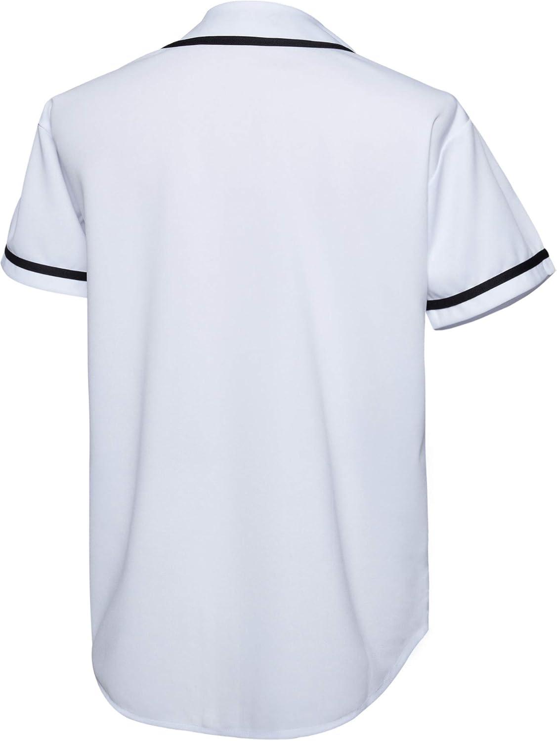 image:imageEALER BJ80 Series Mens Baseball Jersey Button Down Shirts Short Sleeve Hipster Hip Hop Sports UniformsWhite