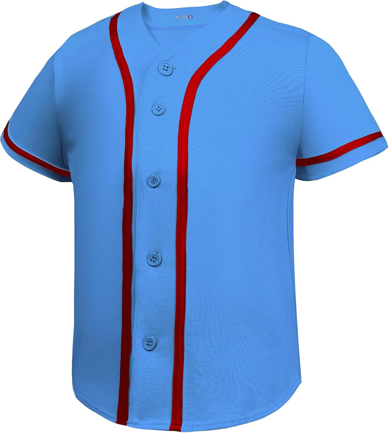 image:imageEALER BJK80 Series Kids Baseball Jersey Softball Jersey Button Down ShirtsSky Blue