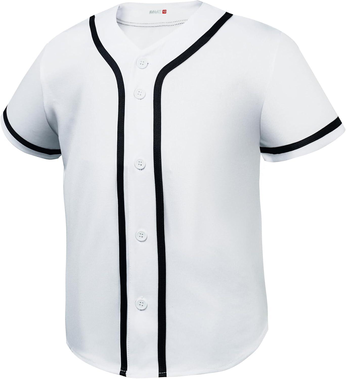 image:imageEALER BJK80 Series Kids Baseball Jersey Softball Jersey Button Down ShirtsWhite