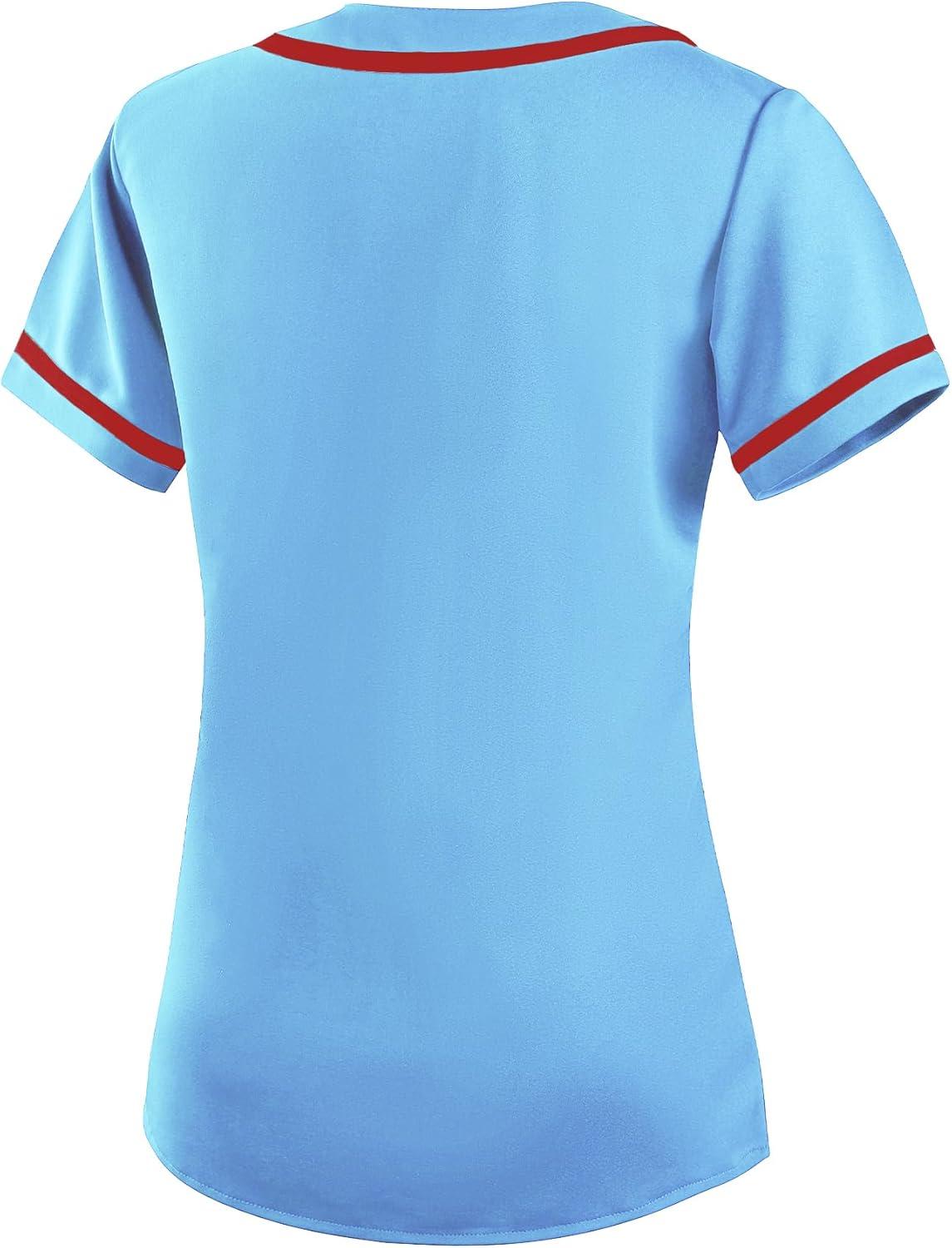 image:imageEALER BJW80 Series Womens Baseball Jersey Softball Jersey Button Down ShirtsSky Blue