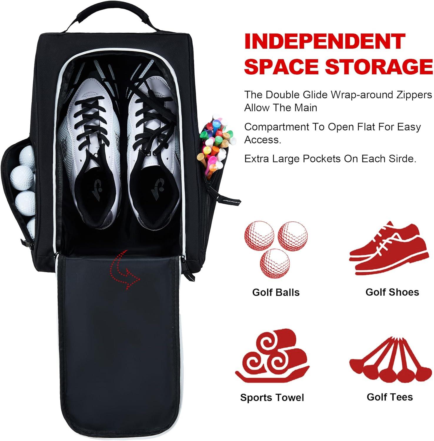 image:imageEALER GSB100 Golf Shoe Bag Zippered Shoes Carrier Bags with Ventilation amp Double Outside Pocket for Golf Balls Socks Tees Valuables and Other AccessoriesBlack