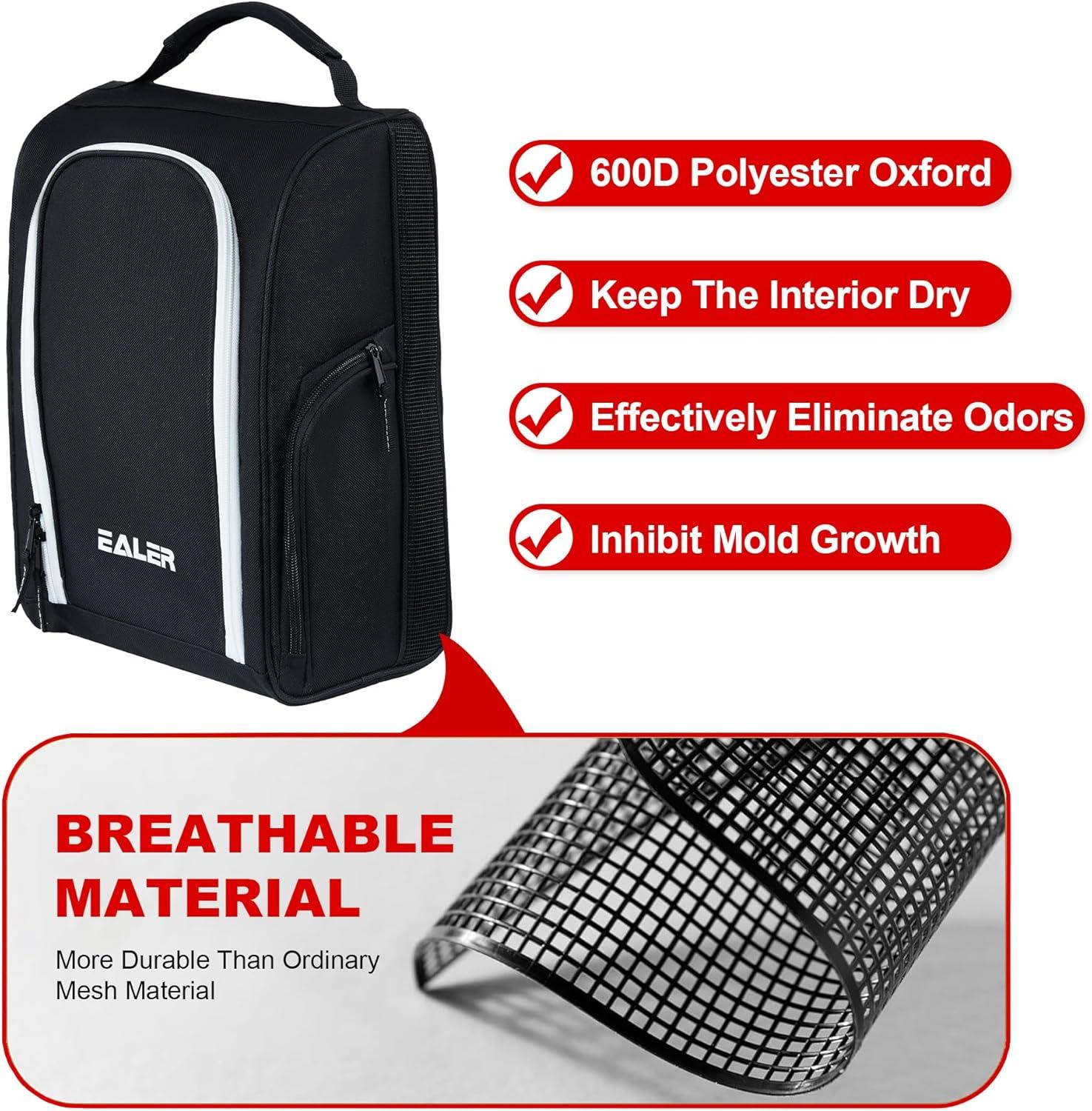 image:imageEALER GSB100 Golf Shoe Bag Zippered Shoes Carrier Bags with Ventilation amp Double Outside Pocket for Golf Balls Socks Tees Valuables and Other AccessoriesBlack