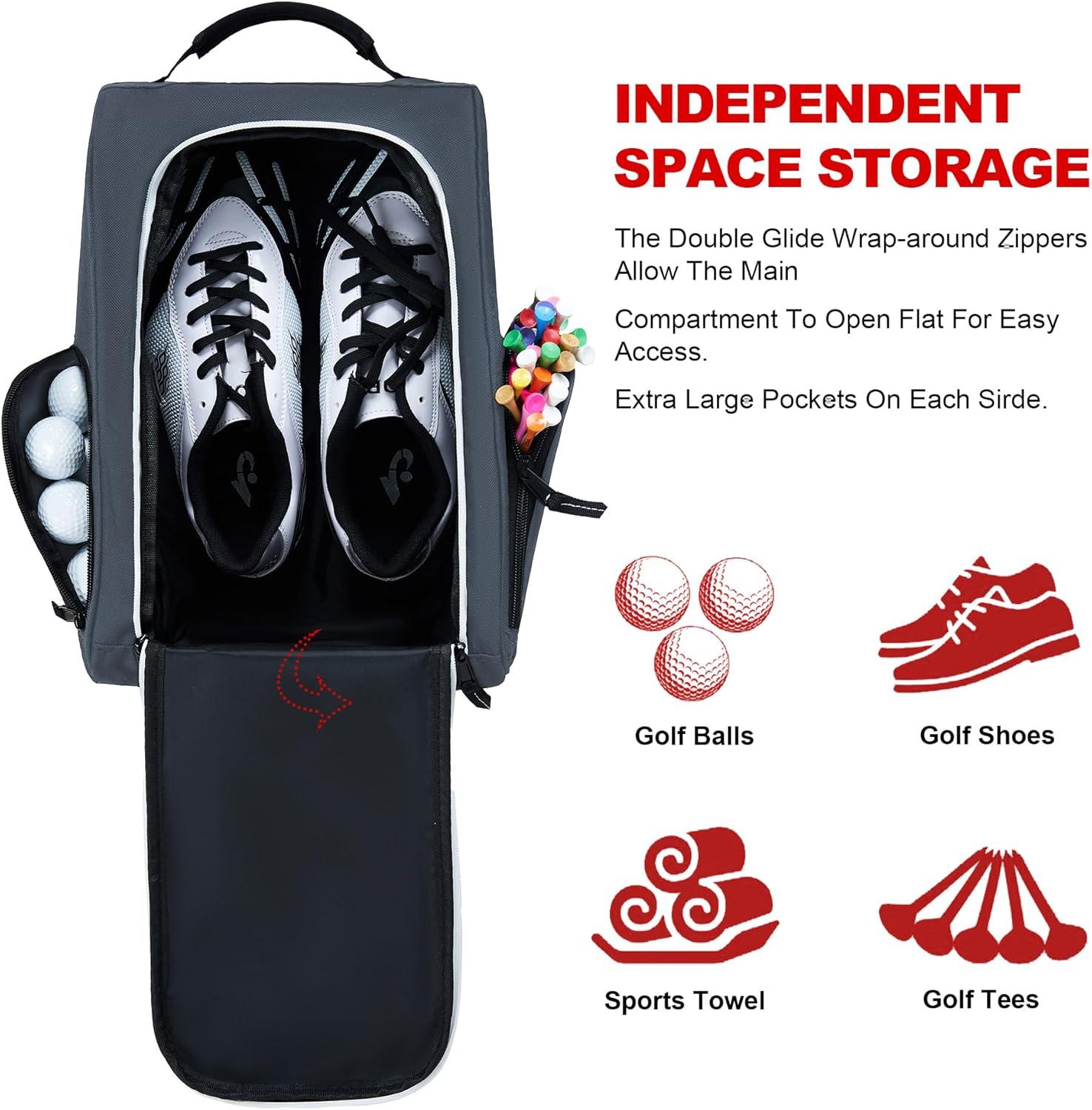 image:imageEALER GSB100 Golf Shoe Bag Zippered Shoes Carrier Bags with Ventilation amp Double Outside Pocket for Golf Balls Socks Tees Valuables and Other AccessoriesGrey