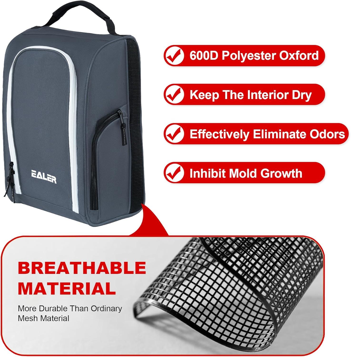 image:imageEALER GSB100 Golf Shoe Bag Zippered Shoes Carrier Bags with Ventilation amp Double Outside Pocket for Golf Balls Socks Tees Valuables and Other AccessoriesGrey