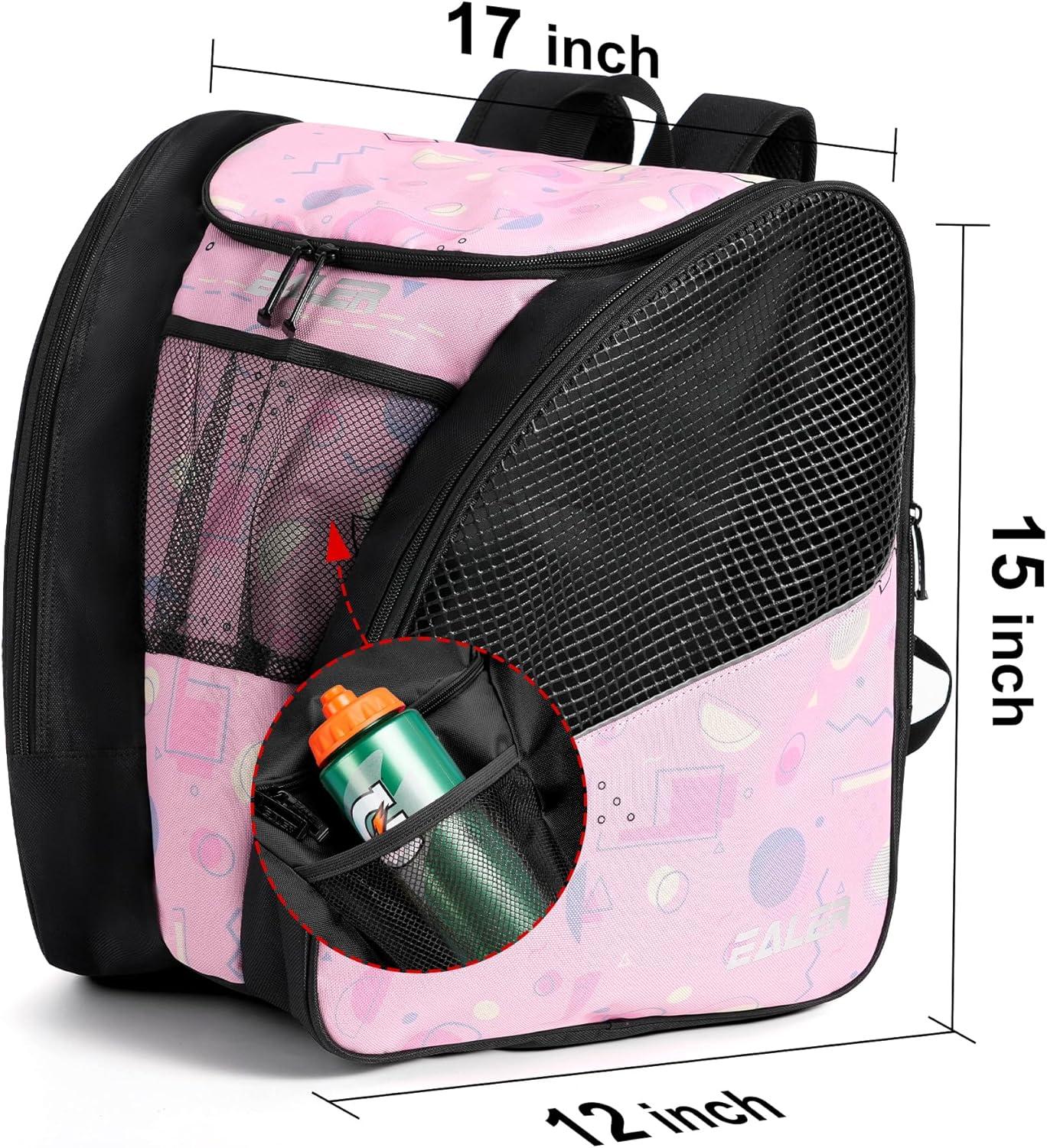 image:imageEALER SBH202 Ice Skate Bag Ice Skating Backpack Roller Skates Ski Boot Bag Ice amp Inline Skate Bag Large Capacity Waterproof Protective GearPink