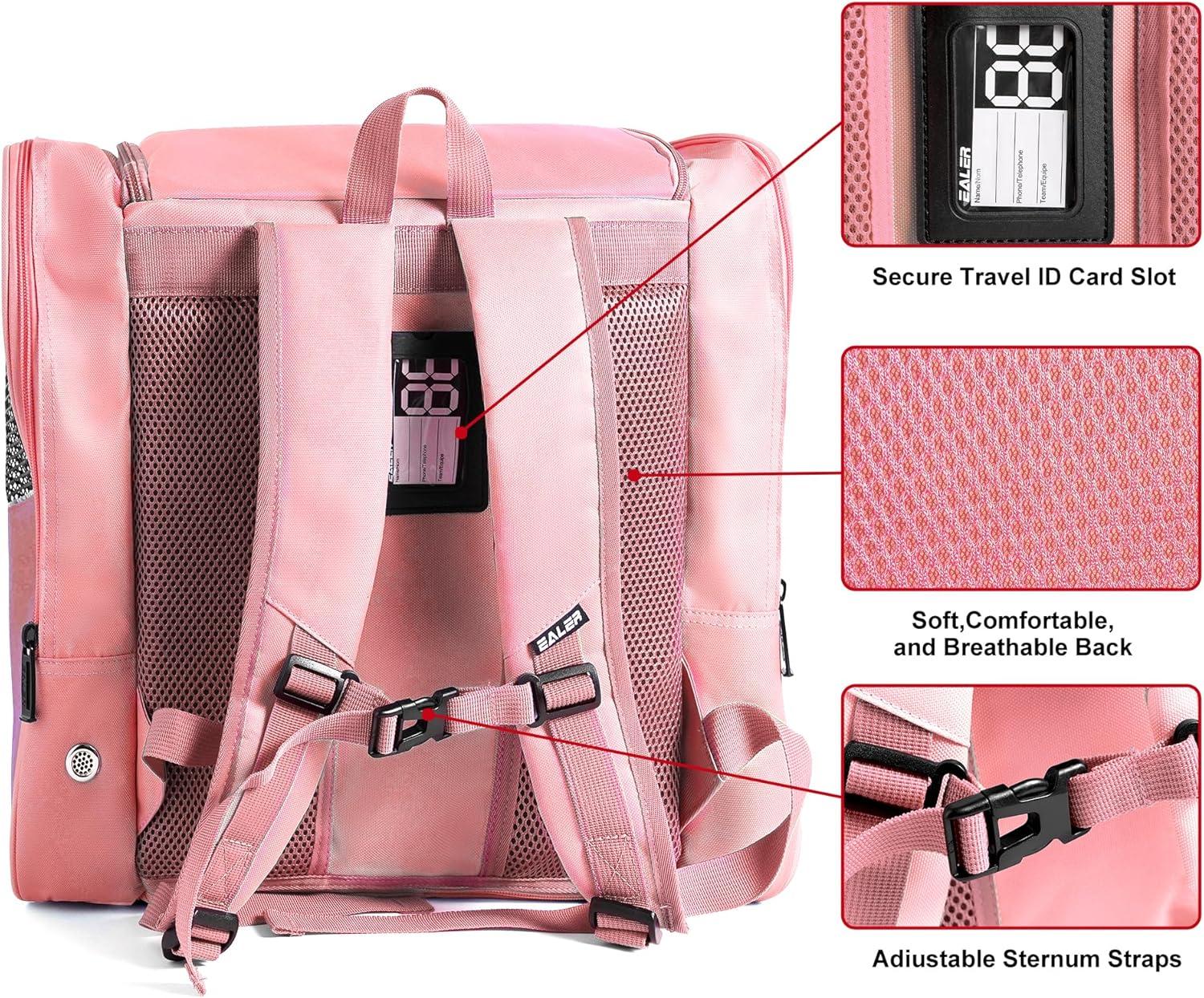 image:imageEALER SBH202 Ice Skate Bag Ice Skating Backpack Roller Skates Ski Boot Bag Ice amp Inline Skate Bag Large Capacity Waterproof Protective GearPink Red