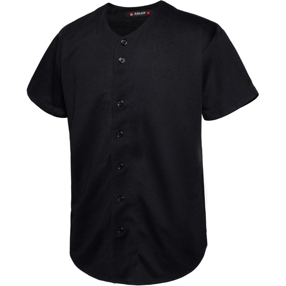 image:imageEALER BJ80 Series Mens Baseball Jersey Button Down Shirts Short Sleeve Hipster Hip Hop Sports UniformsBlack100