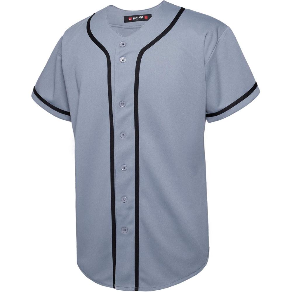 image:imageEALER BJ80 Series Mens Baseball Jersey Button Down Shirts Short Sleeve Hipster Hip Hop Sports UniformsGray