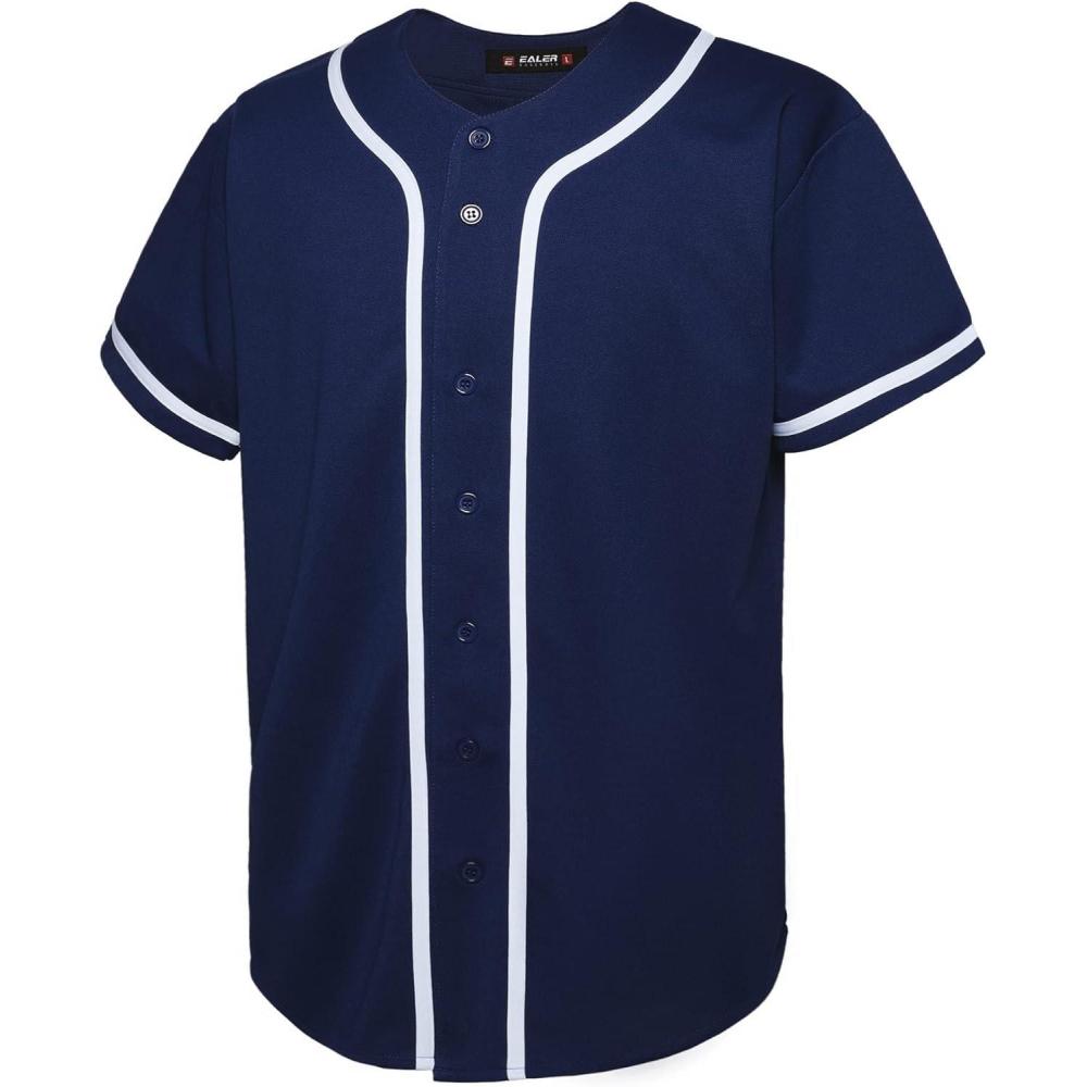 image:imageEALER BJ80 Series Mens Baseball Jersey Button Down Shirts Short Sleeve Hipster Hip Hop Sports UniformsNavy
