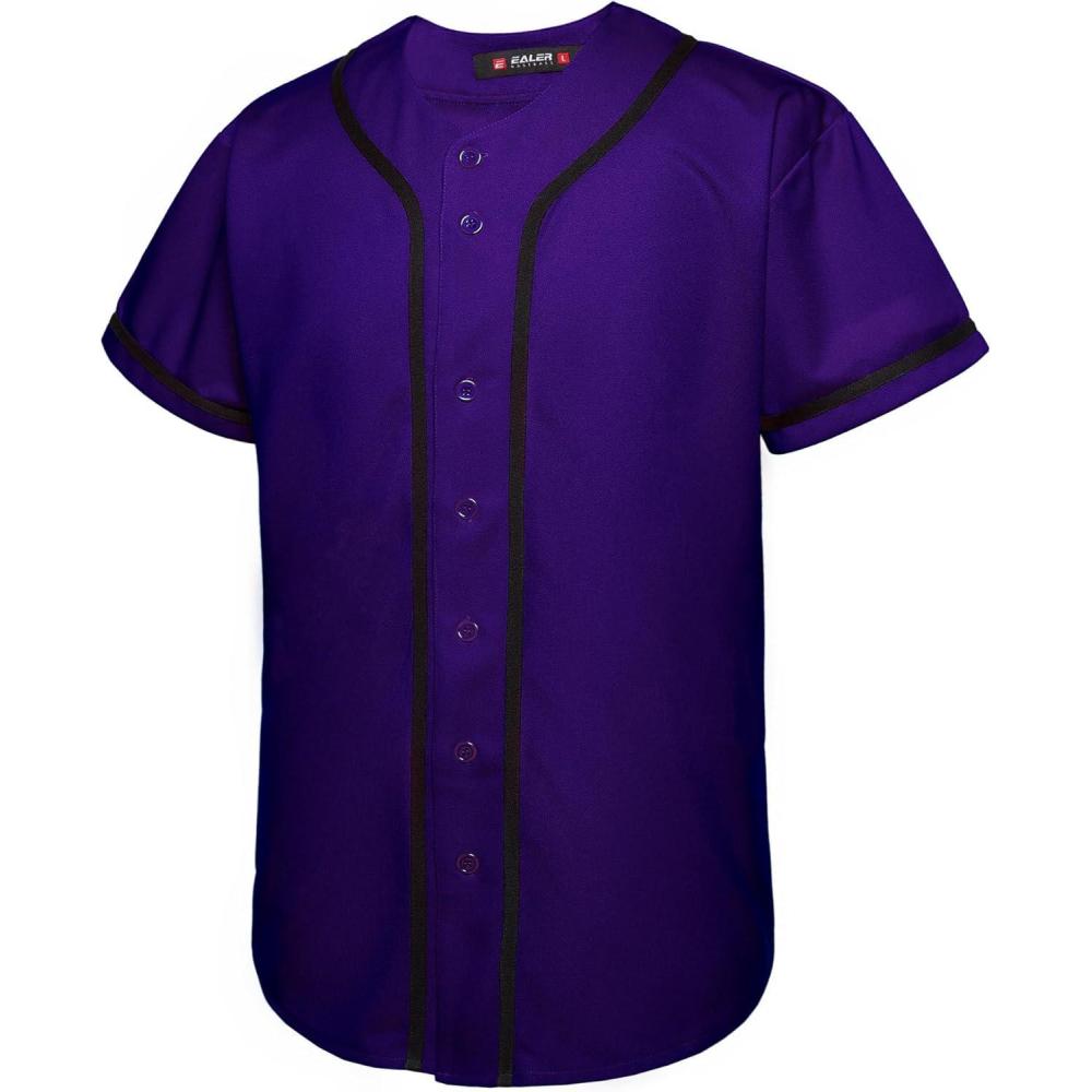 image:imageEALER BJ80 Series Mens Baseball Jersey Button Down Shirts Short Sleeve Hipster Hip Hop Sports UniformsPurple2