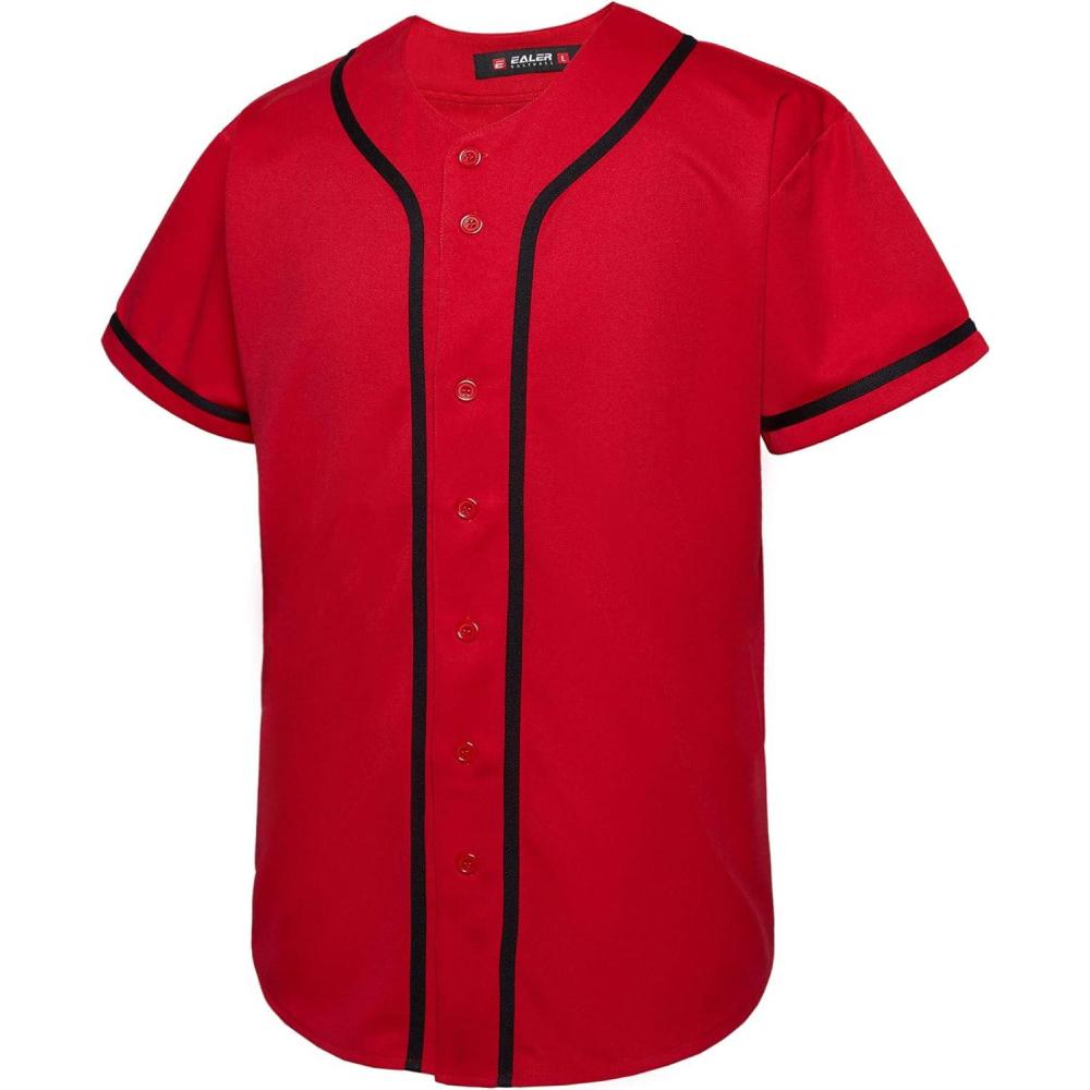 image:imageEALER BJ80 Series Mens Baseball Jersey Button Down Shirts Short Sleeve Hipster Hip Hop Sports UniformsRed