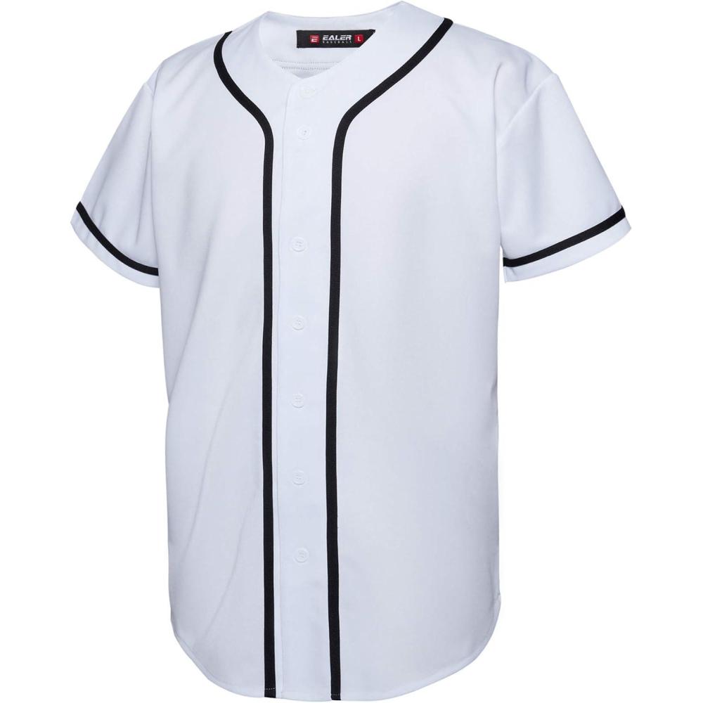 image:imageEALER BJ80 Series Mens Baseball Jersey Button Down Shirts Short Sleeve Hipster Hip Hop Sports UniformsWhite