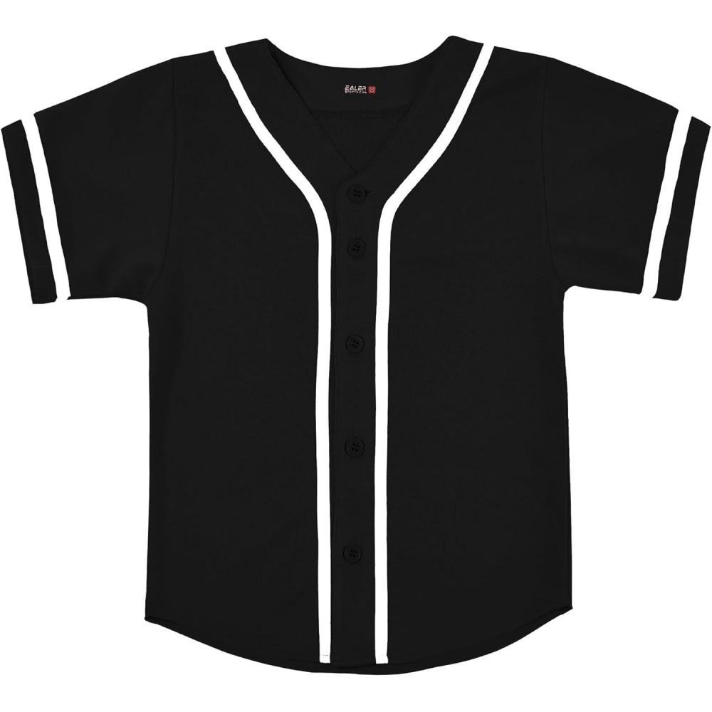 image:imageEALER BJK80 Series Kids Baseball Jersey Softball Jersey Button Down ShirtsBlack