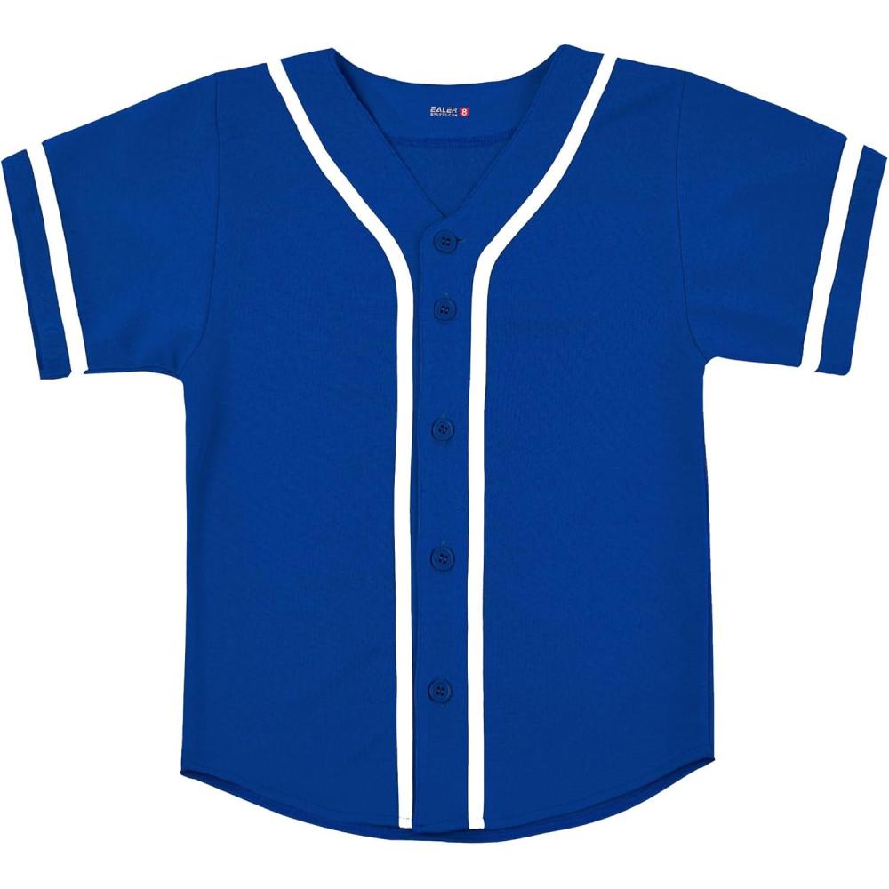 image:imageEALER BJK80 Series Kids Baseball Jersey Softball Jersey Button Down ShirtsBlue