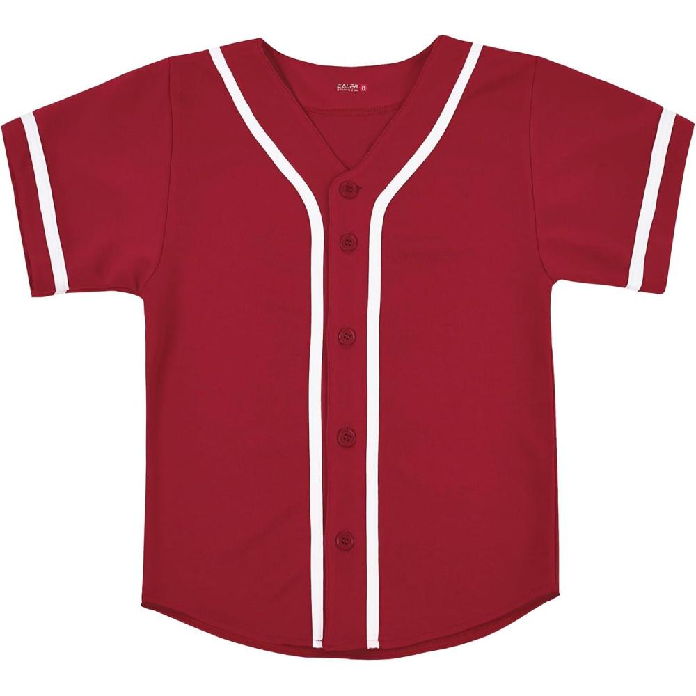 image:imageEALER BJK80 Series Kids Baseball Jersey Softball Jersey Button Down ShirtsRed